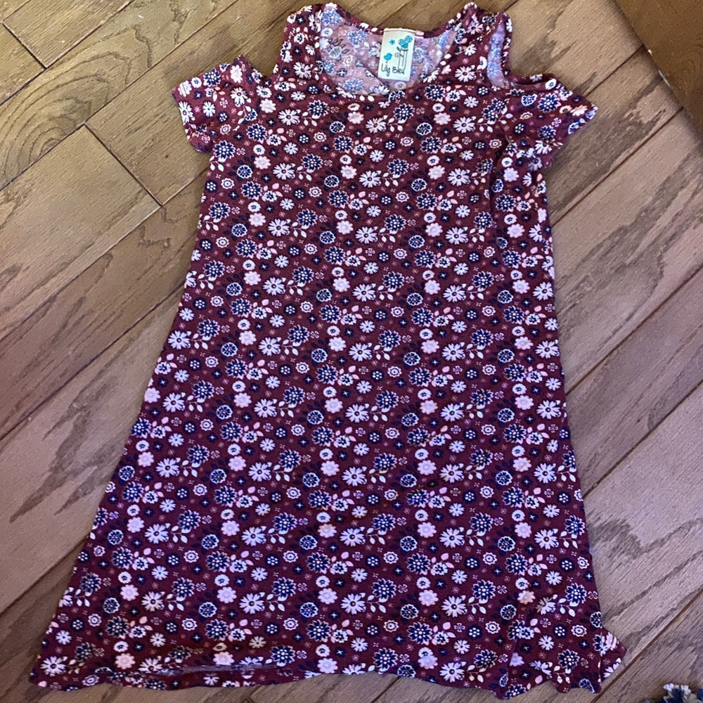 Pink and purple floral dress.